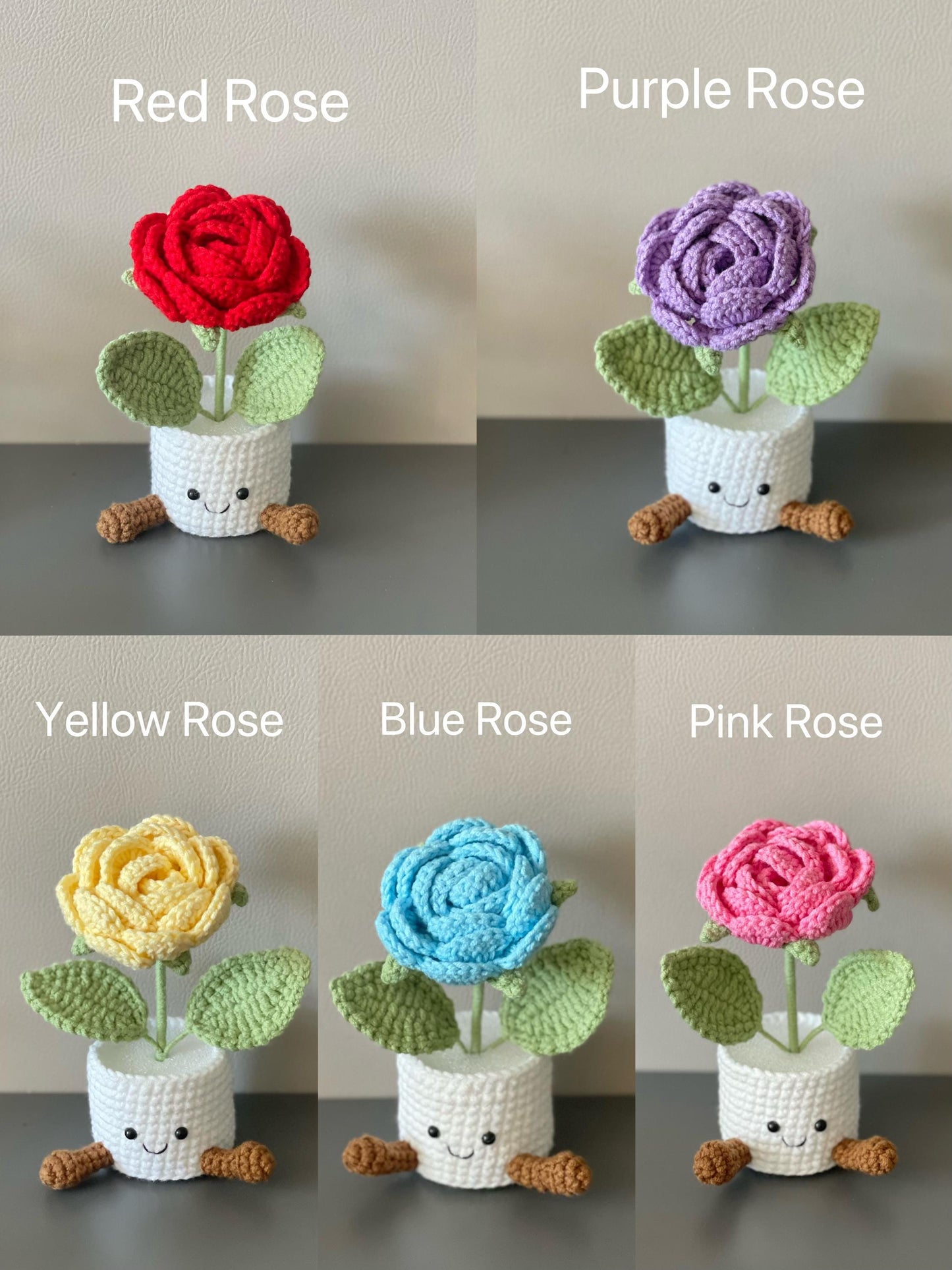 Handmade Crochet Tulip Flower Pot, Pink, Purple, Orange, Cute Gift for Mom, Girlfriend, Friend,Crochet Rose Bouquet, Birthday Gift