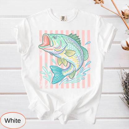 Retro Bass Fish Comfort Colors T-Shirt, Pastel Fishing Tee, Preppy Coastal Lake Shirt