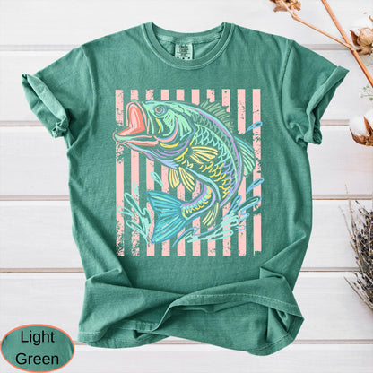 Retro Bass Fish Comfort Colors T-Shirt, Pastel Fishing Tee, Preppy Coastal Lake Shirt