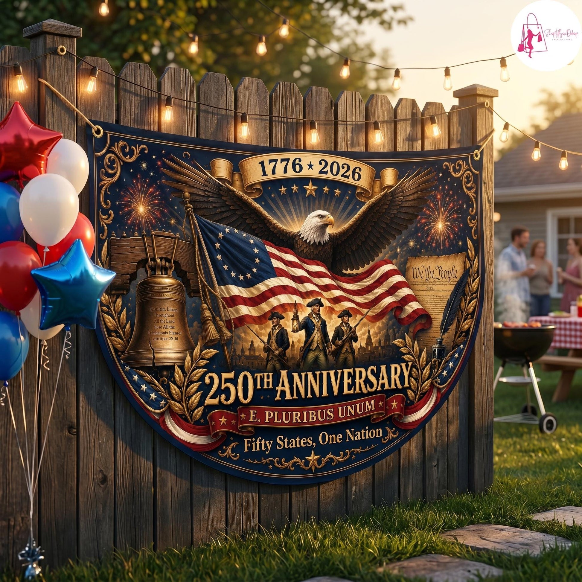 USA 250th Anniversary Semi Circular Flag, Eagle Liberty Bell We The People 1776-2026 Patriotic Bunting, 4th of July Decor