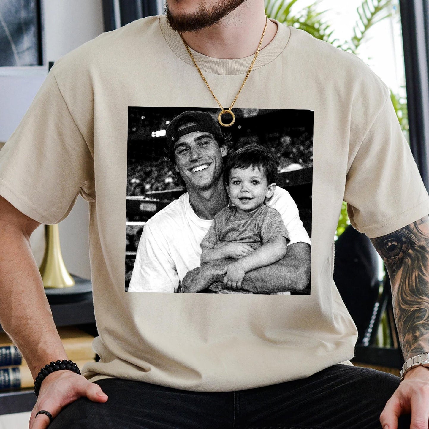 Custom Photo Dad Line Art Shirt, Father's Day Minimalist Portrait Tee