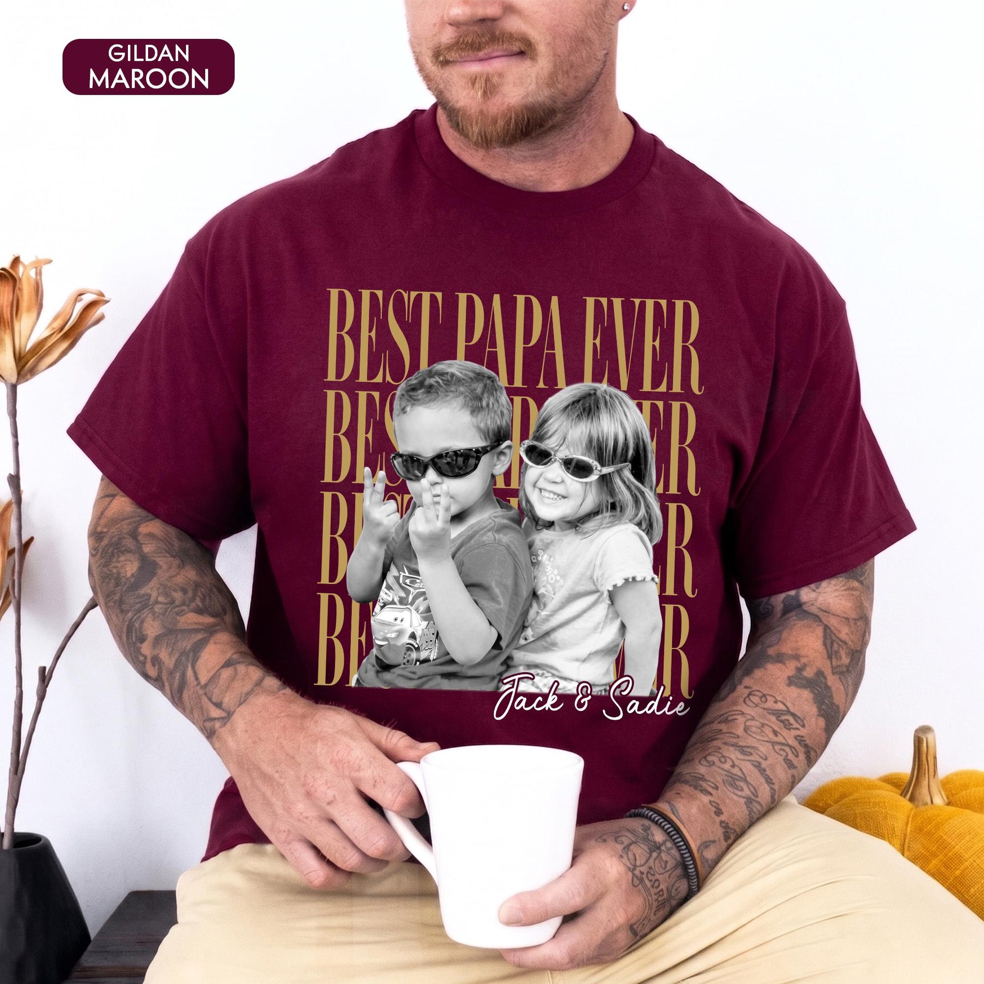Comfort Colors Custom Photo Grandpa Shirt, Father's Day Gift for Grandpa, Best Papa Ever, Grandparent Shirt from Grandkids, Pop Pop Gift