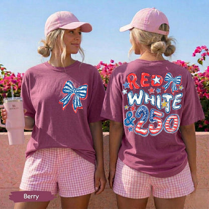 Comfort Colors® Red White Blue Shirt, 250th Anniversary Shirt, Front And Back Side, 4th of July Shirt, Preppy Patriotic Tee, Flag Tshirt