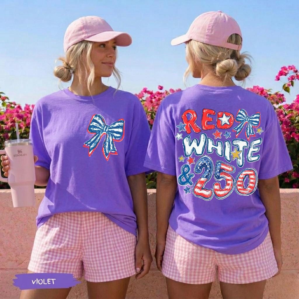 Comfort Colors® Red White Blue Shirt, 250th Anniversary Shirt, Front And Back Side, 4th of July Shirt, Preppy Patriotic Tee, Flag Tshirt