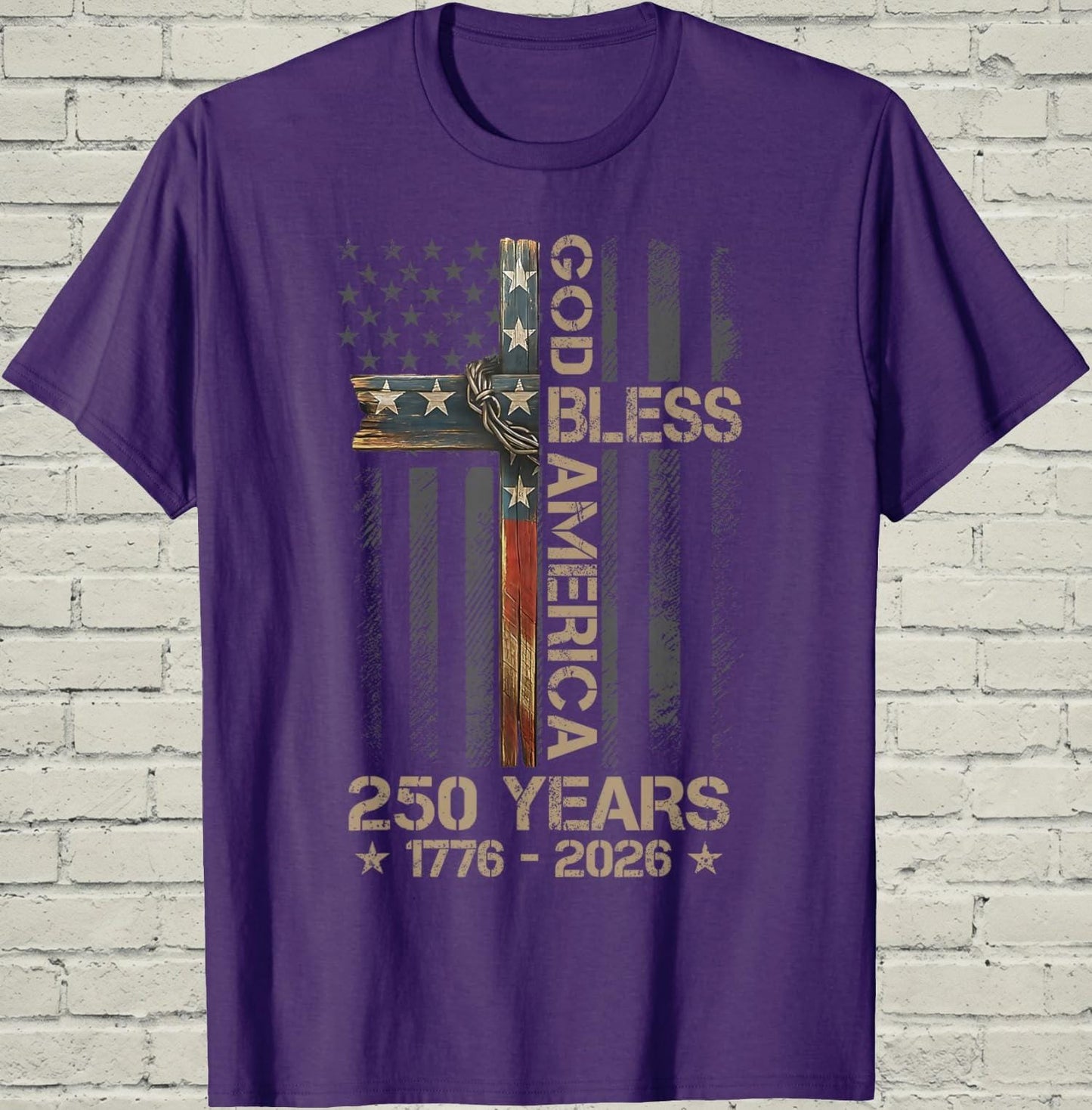 Christian Cross T-Shirt, Patriotic America Flag Shirt, 1776 250th Anniversary Apparel, Religious Faith Gift for Dad, Freedom USA Graphic Tee