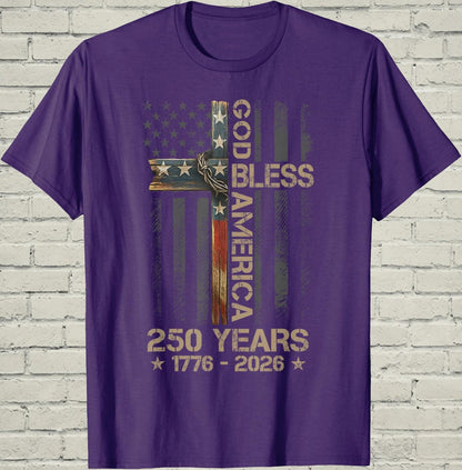 Christian Cross T-Shirt, Patriotic America Flag Shirt, 1776 250th Anniversary Apparel, Religious Faith Gift for Dad, Freedom USA Graphic Tee