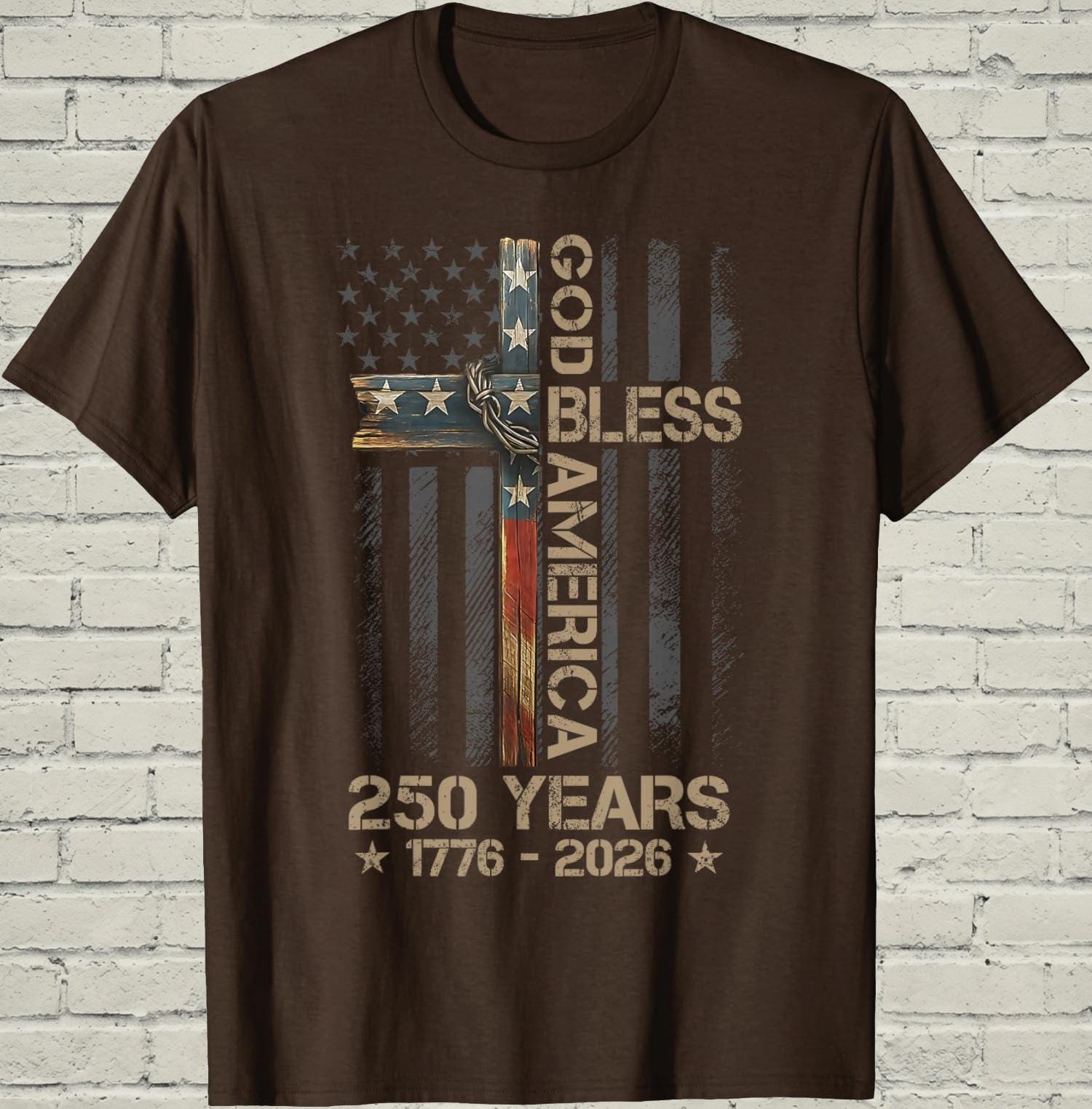 Christian Cross T-Shirt, Patriotic America Flag Shirt, 1776 250th Anniversary Apparel, Religious Faith Gift for Dad, Freedom USA Graphic Tee