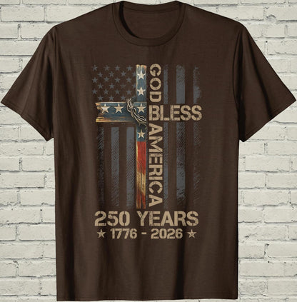Christian Cross T-Shirt, Patriotic America Flag Shirt, 1776 250th Anniversary Apparel, Religious Faith Gift for Dad, Freedom USA Graphic Tee