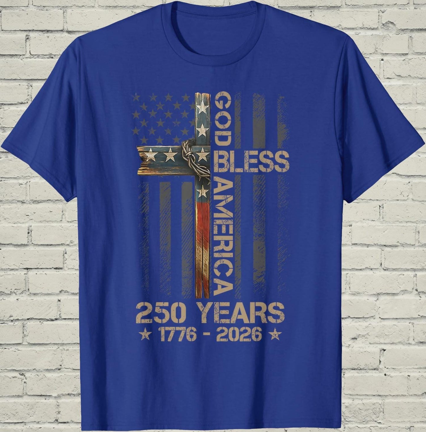 Christian Cross T-Shirt, Patriotic America Flag Shirt, 1776 250th Anniversary Apparel, Religious Faith Gift for Dad, Freedom USA Graphic Tee
