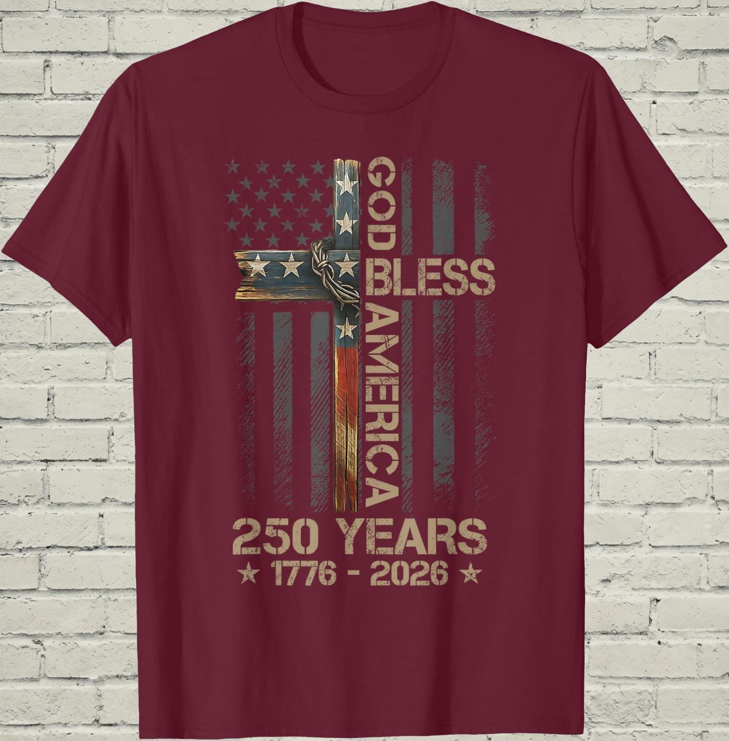 Christian Cross T-Shirt, Patriotic America Flag Shirt, 1776 250th Anniversary Apparel, Religious Faith Gift for Dad, Freedom USA Graphic Tee