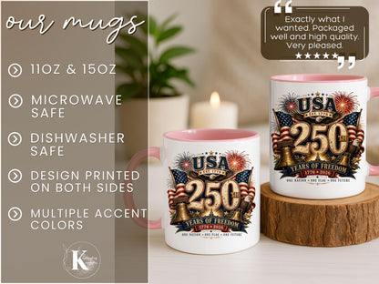 America 250th Anniversary Mug 1776-2026 United States Semiquincentennial Celebration Patriotic Veteran Gift Made in the USA 4th Of July Cup