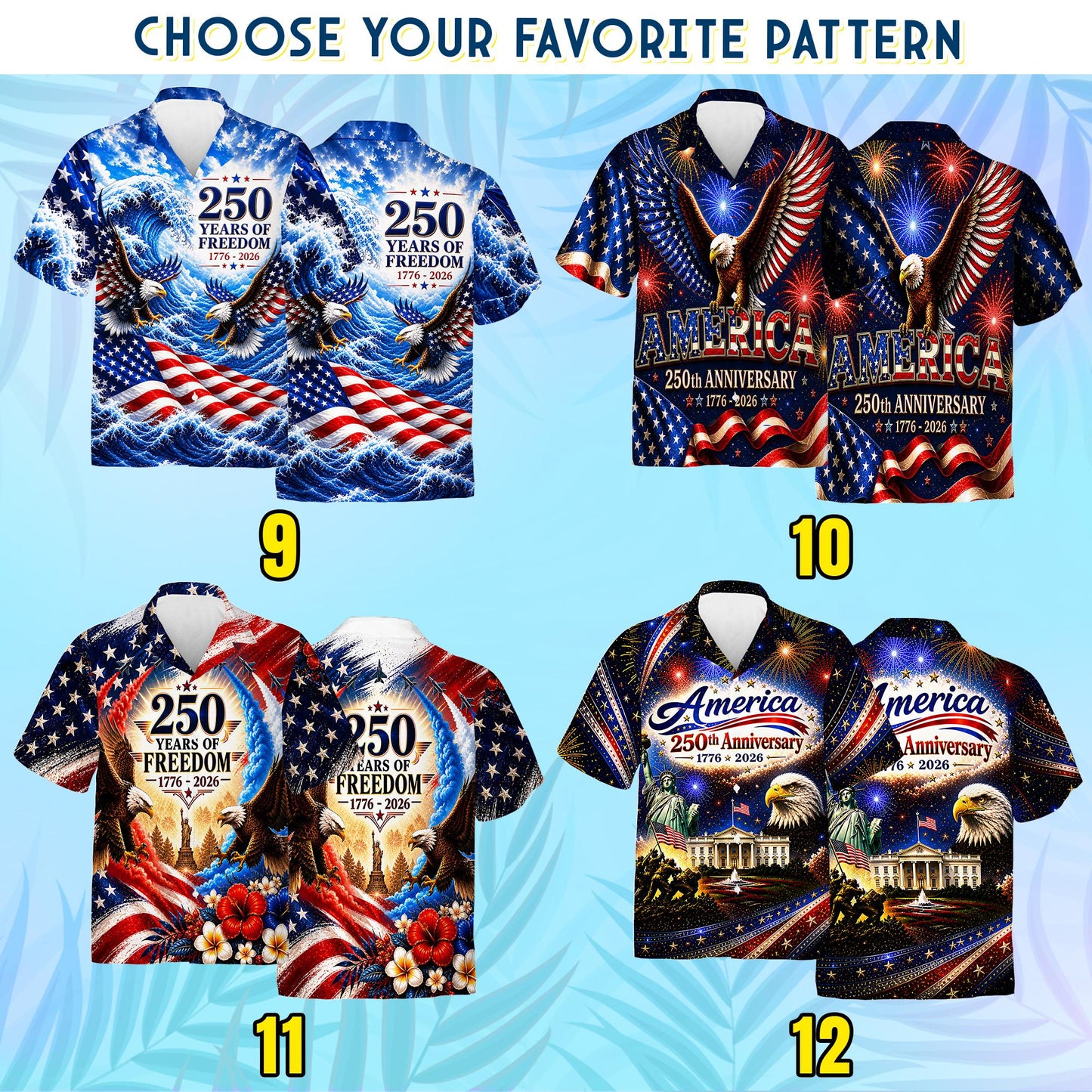 250th Anniversary of America Hawaiian Shirt, Patriotic Eagle Print, 1776-2026 Freedom Style, Independence Day Shirt Gifts for Father's Day