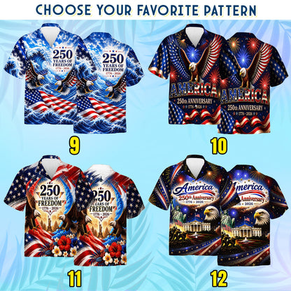 250th Anniversary of America Hawaiian Shirt, Patriotic Eagle Print, 1776-2026 Freedom Style, Independence Day Shirt Gifts for Father's Day