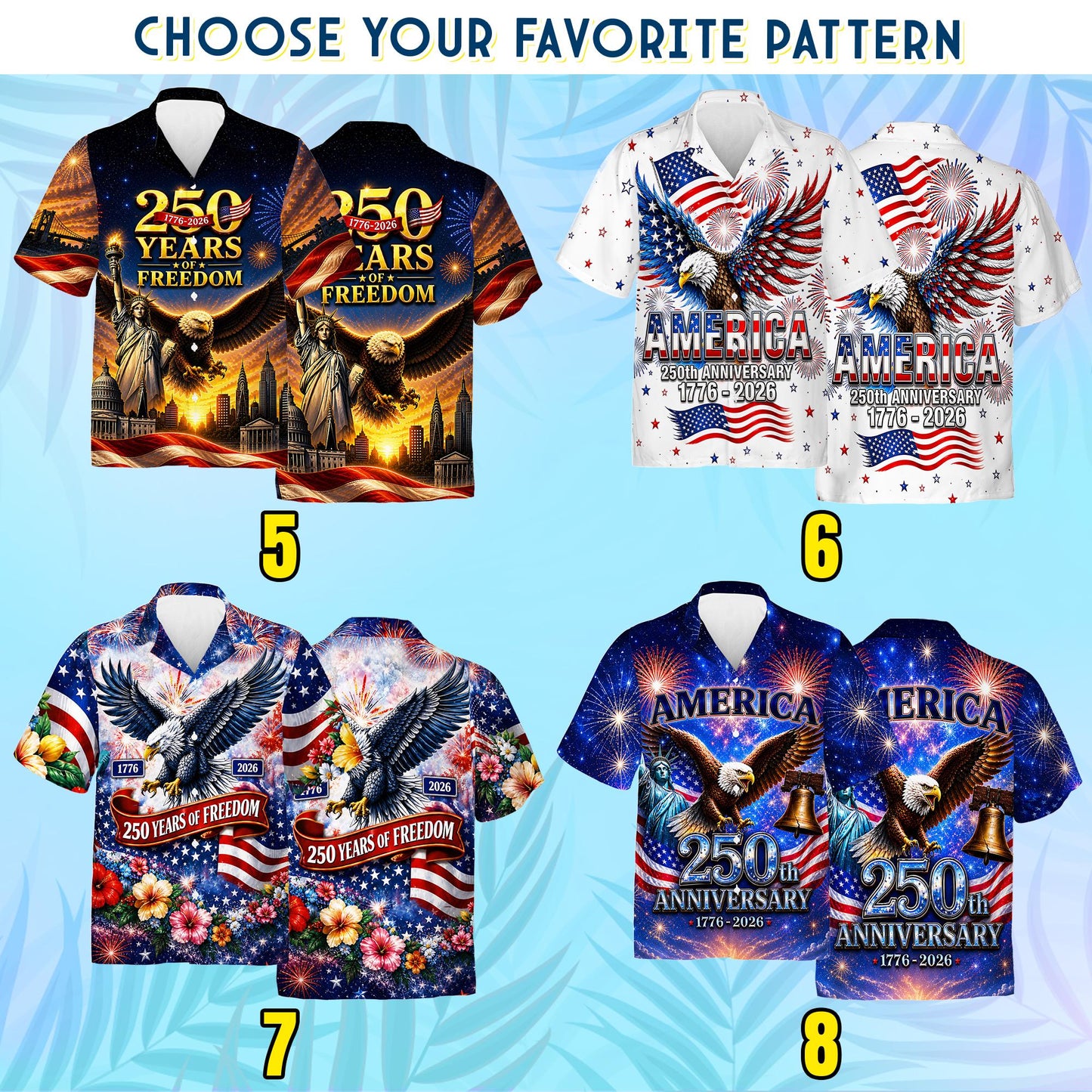 250th Anniversary of America Hawaiian Shirt, Patriotic Eagle Print, 1776-2026 Freedom Style, Independence Day Shirt Gifts for Father's Day