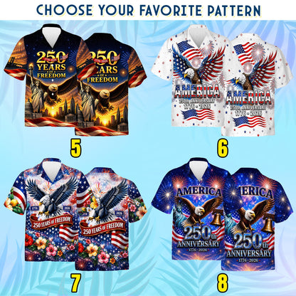 250th Anniversary of America Hawaiian Shirt, Patriotic Eagle Print, 1776-2026 Freedom Style, Independence Day Shirt Gifts for Father's Day