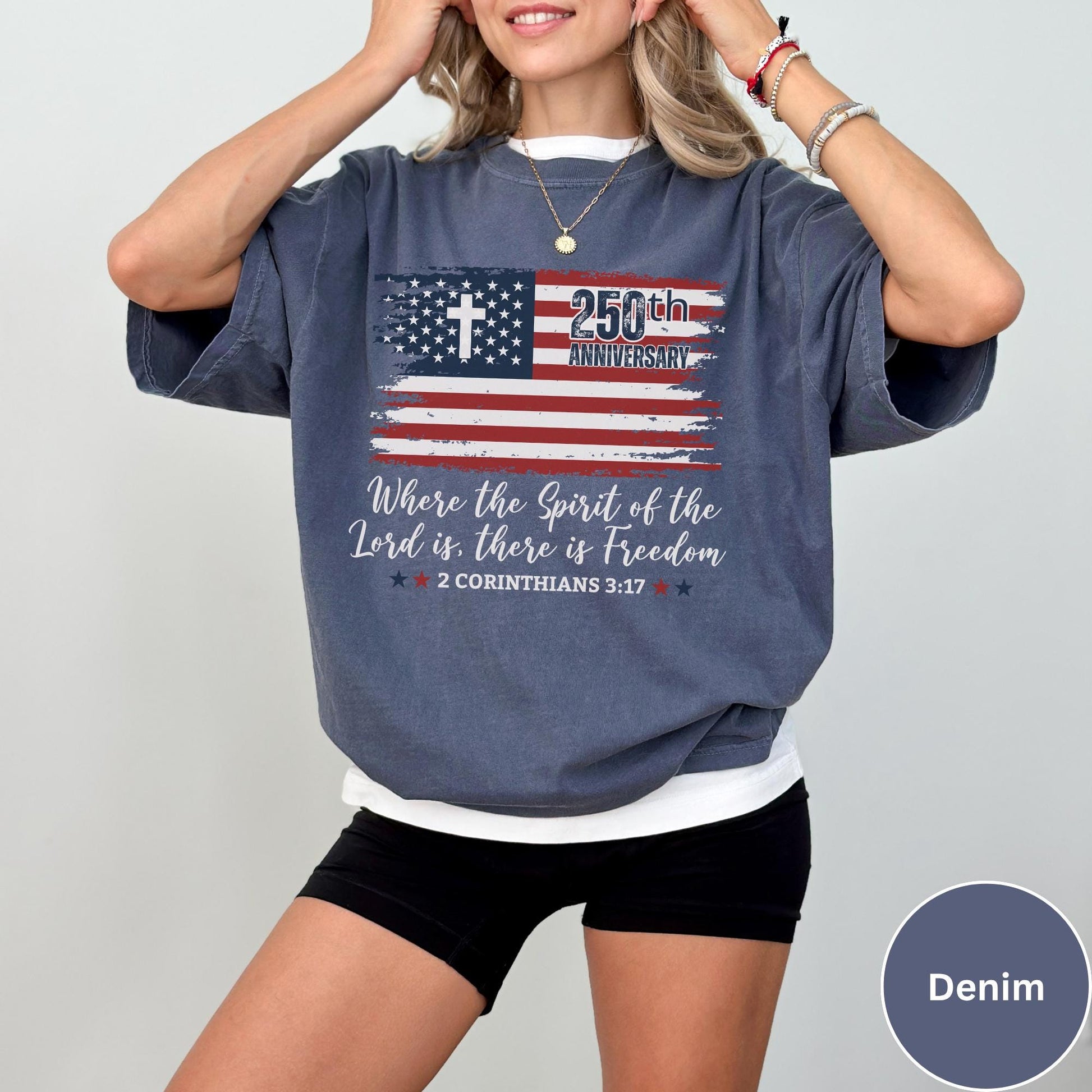Christian America 250th Anniversary Shirt Comfort Colors®, Distressed Jesus 4th Of July Shirt, American Flag Shirt, Freedom Bible Verse Tee