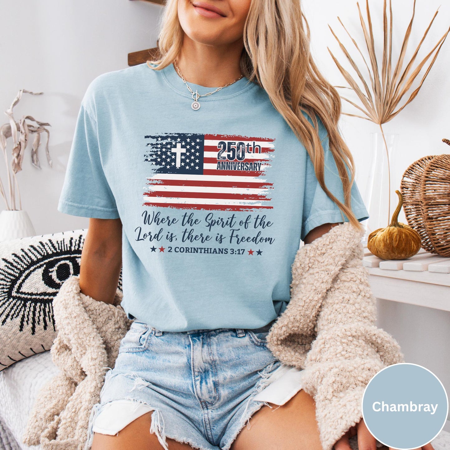 Christian America 250th Anniversary Shirt Comfort Colors®, Distressed Jesus 4th Of July Shirt, American Flag Shirt, Freedom Bible Verse Tee