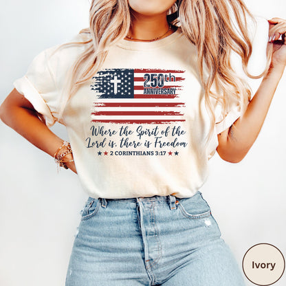 Christian America 250th Anniversary Shirt Comfort Colors®, Distressed Jesus 4th Of July Shirt, American Flag Shirt, Freedom Bible Verse Tee