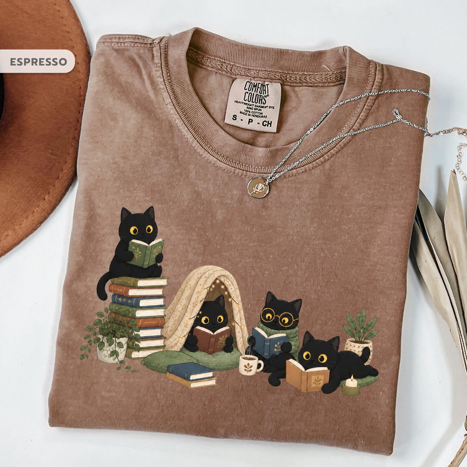 Black Cat Reading Shirt, Book Lover Cat Tee, Cozy Reader Gift For Her, Cat Mom Shirt, Librarian Teacher Bookish Gift
