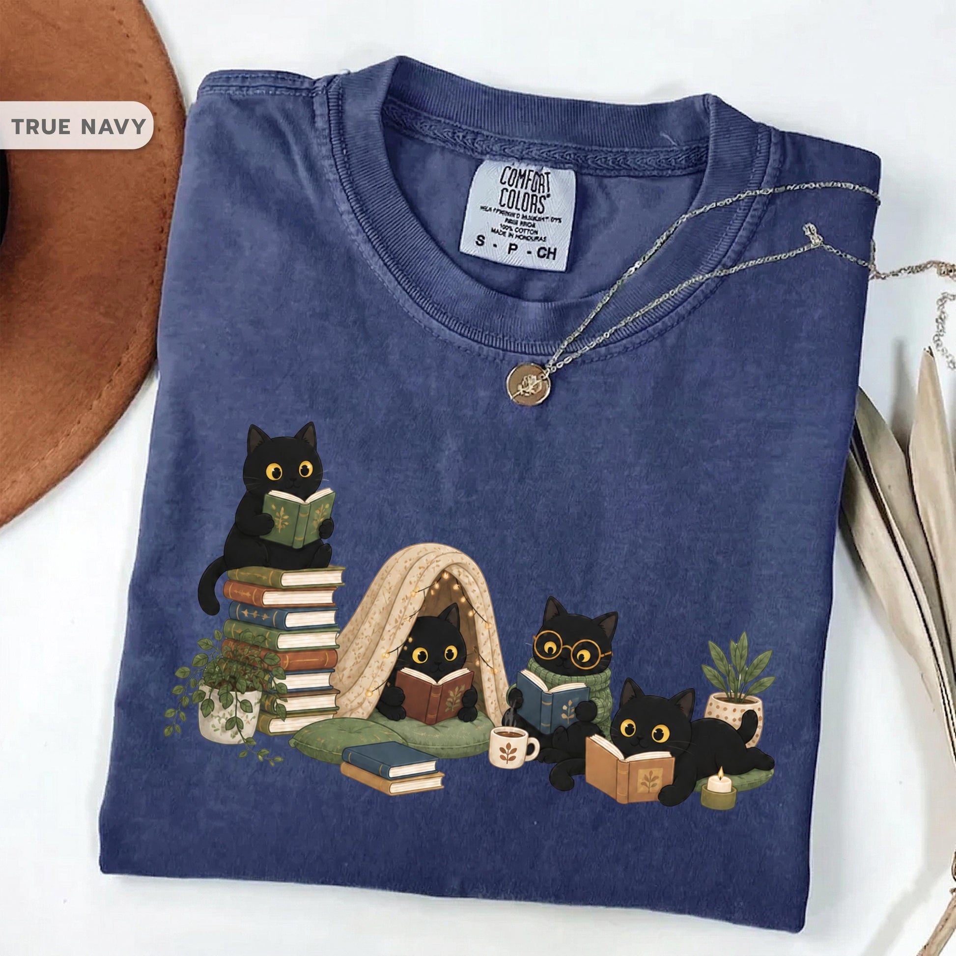 Black Cat Reading Shirt, Book Lover Cat Tee, Cozy Reader Gift For Her, Cat Mom Shirt, Librarian Teacher Bookish Gift
