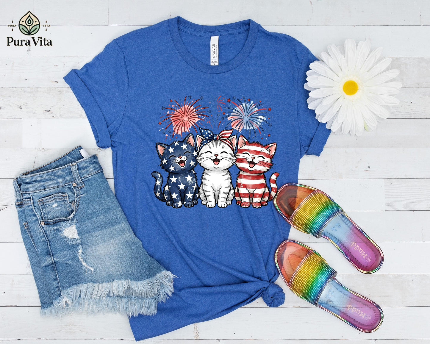 Patriotic Cats T-Shirt, American Flag Kittens, 4th of July Outfit