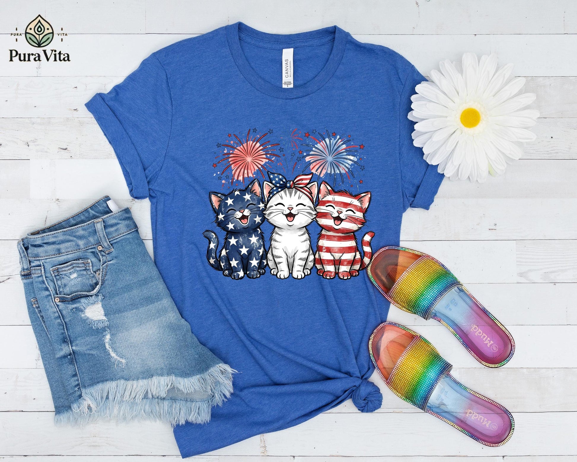 Patriotic Cats T-Shirt, American Flag Kittens, 4th of July Outfit