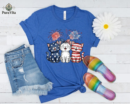 Patriotic Cats T-Shirt, American Flag Kittens, 4th of July Outfit