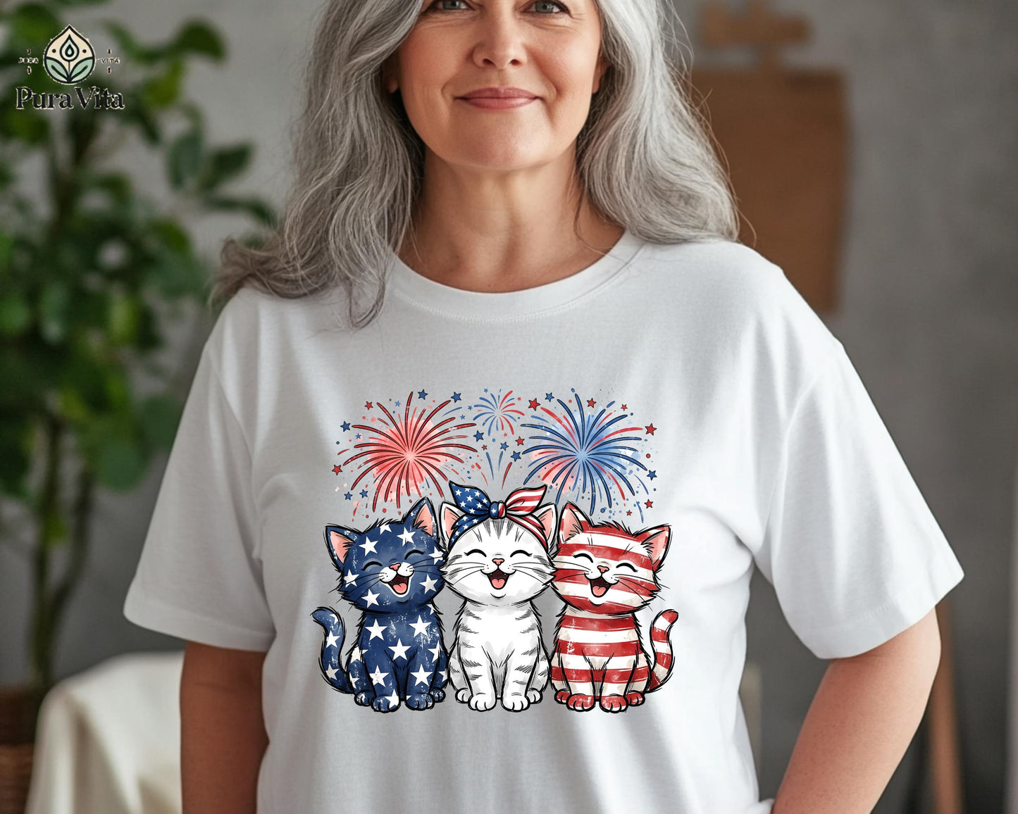 Patriotic Cats T-Shirt, American Flag Kittens, 4th of July Outfit