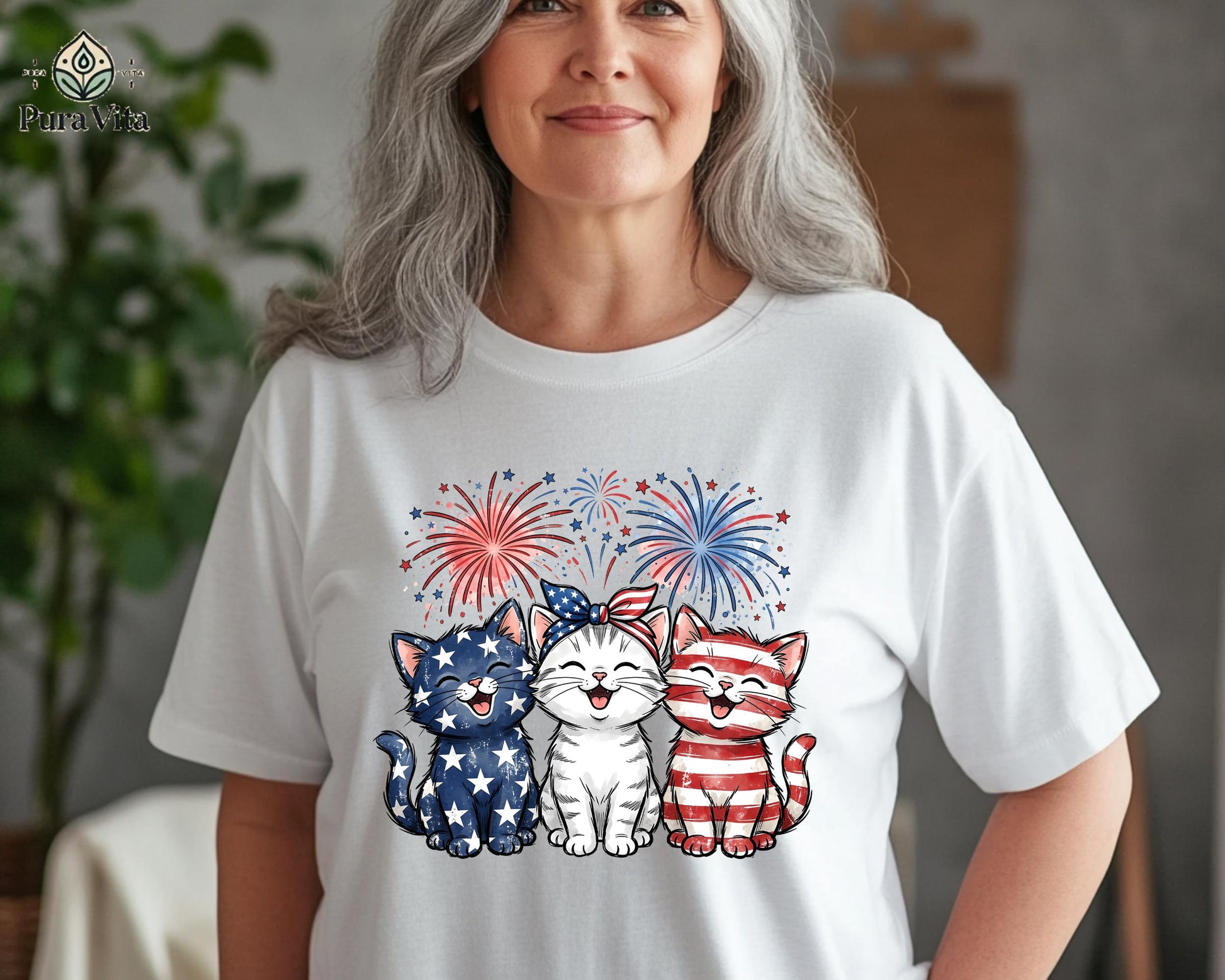 Patriotic Cats T-Shirt, American Flag Kittens, 4th of July Outfit