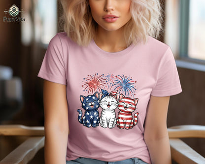 Patriotic Cats T-Shirt, American Flag Kittens, 4th of July Outfit