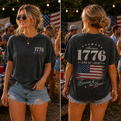 Vintage 1776 Shirt, 4th of July Unisex Tee, Born For Freedom Top, Land of the Free, Front and Back Print Patriotic, USA Graphic T-Shirt