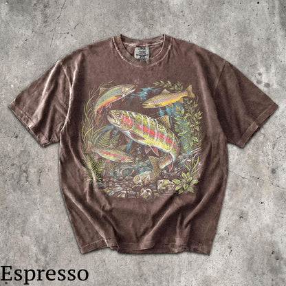 90s River Wildlife T-Shirt - Men & Women's Unisex Graphic Tee - Vintage Rainbow Trout Tee - Fishing Shirts - Retro Fish Shirt - Nature Top