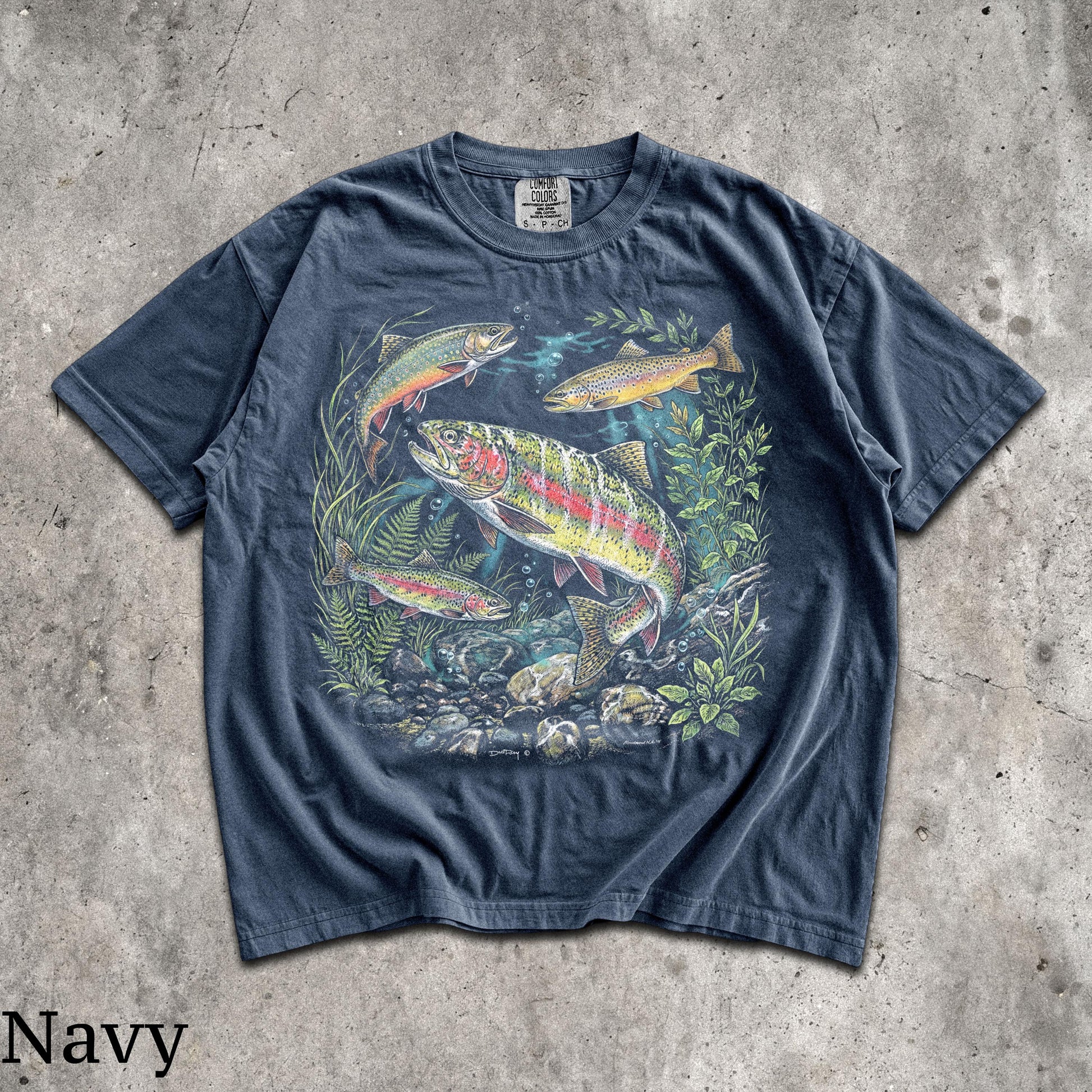 90s River Wildlife T-Shirt - Men & Women's Unisex Graphic Tee - Vintage Rainbow Trout Tee - Fishing Shirts - Retro Fish Shirt - Nature Top
