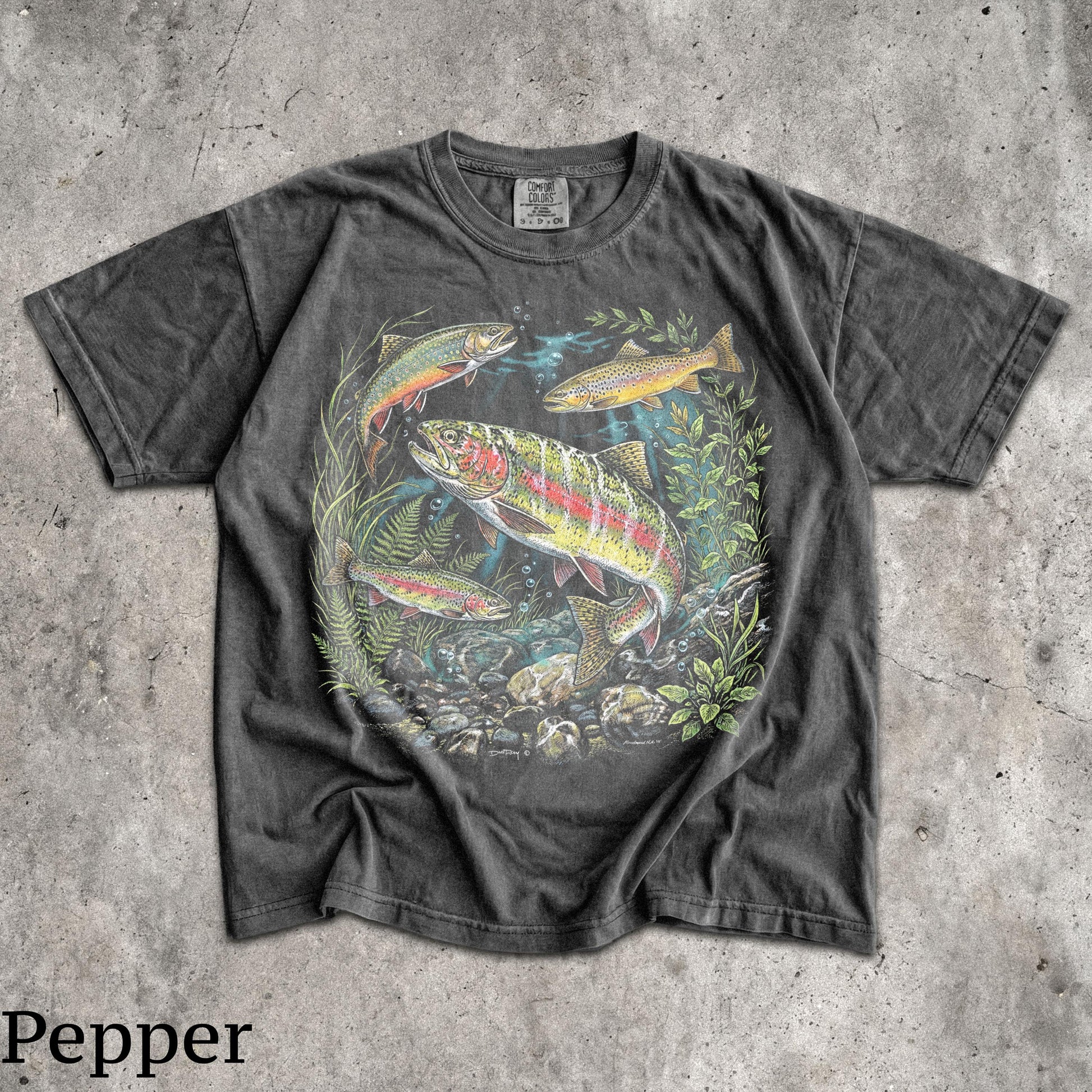 90s River Wildlife T-Shirt - Men & Women's Unisex Graphic Tee - Vintage Rainbow Trout Tee - Fishing Shirts - Retro Fish Shirt - Nature Top