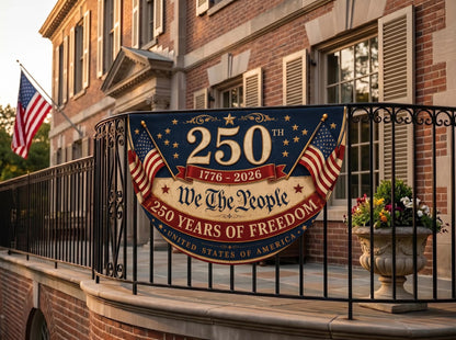 USA 250th Anniversary Patriotic Bunting Banner America 1776–2026 Semicircle Fence Flag Christian Freedom Porch Decor, Gift For Dad
