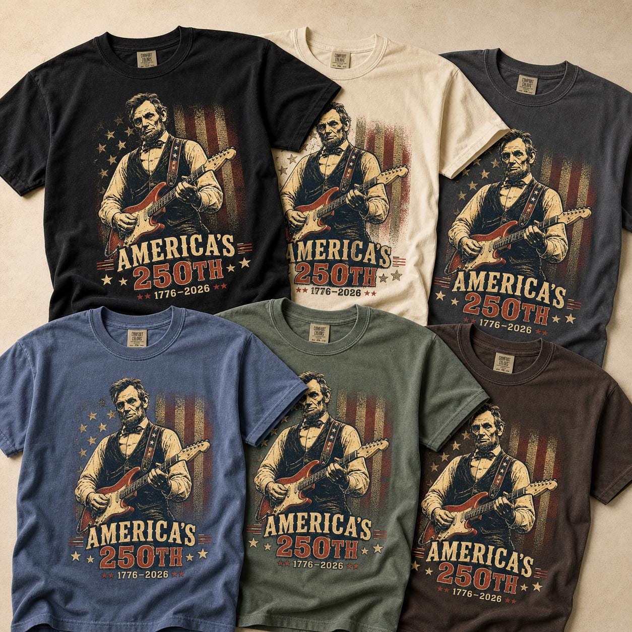 Abraham Lincoln Guitar Shirt, America 250th Patriotic Music Tee (1776-2026)