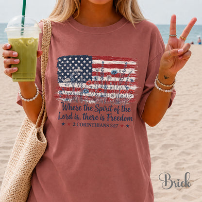 Christian Patriotic Shirt, Vintage USA Flag Bible Verse Tee, Freedom Scripture 4th of July Graphic Shirt