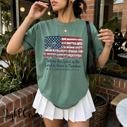 Christian Patriotic Shirt, Vintage USA Flag Bible Verse Tee, Freedom Scripture 4th of July Graphic Shirt