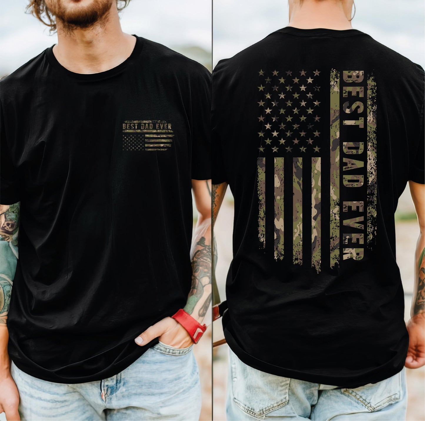 Comfort Colors Best Dad Ever Shirt, Camo American Flag Tee, Patriotic Dad, Fathers Day Gift, S1293