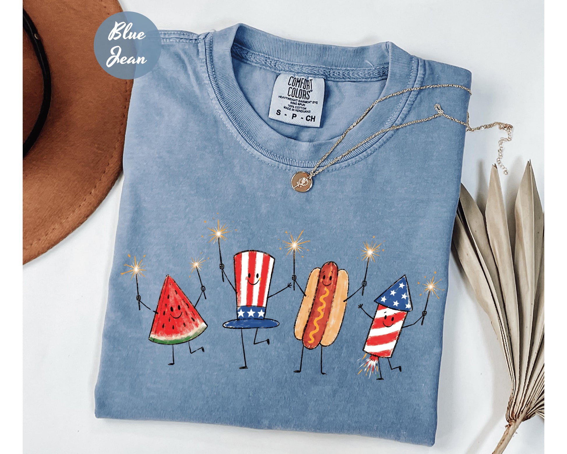 Comfort Colors® Patriotic Doodle, Cute Fourth of July Shirt, Watermelon Hotdog Firework Shirt, Retro American Shirt, Funny Sumer 250th Shirt