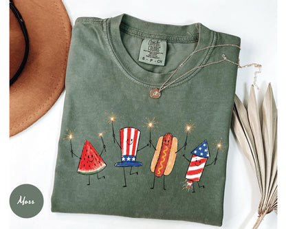 Comfort Colors® Patriotic Doodle, Cute Fourth of July Shirt, Watermelon Hotdog Firework Shirt, Retro American Shirt, Funny Sumer 250th Shirt