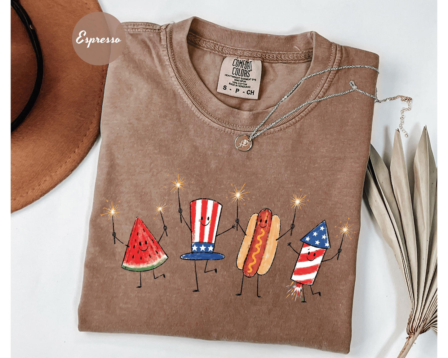 Comfort Colors® Patriotic Doodle, Cute Fourth of July Shirt, Watermelon Hotdog Firework Shirt, Retro American Shirt, Funny Sumer 250th Shirt
