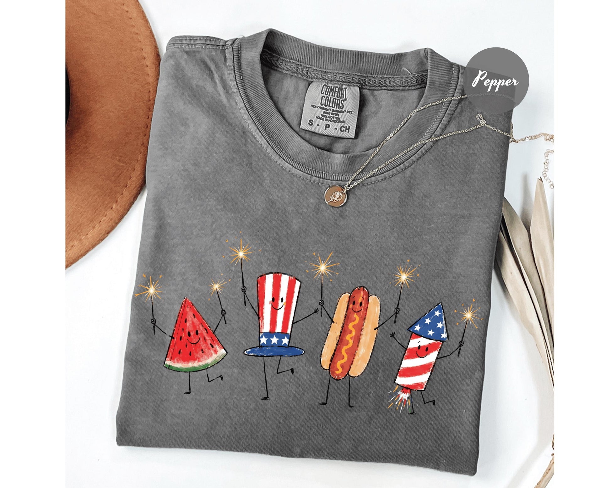 Comfort Colors® Patriotic Doodle, Cute Fourth of July Shirt, Watermelon Hotdog Firework Shirt, Retro American Shirt, Funny Sumer 250th Shirt
