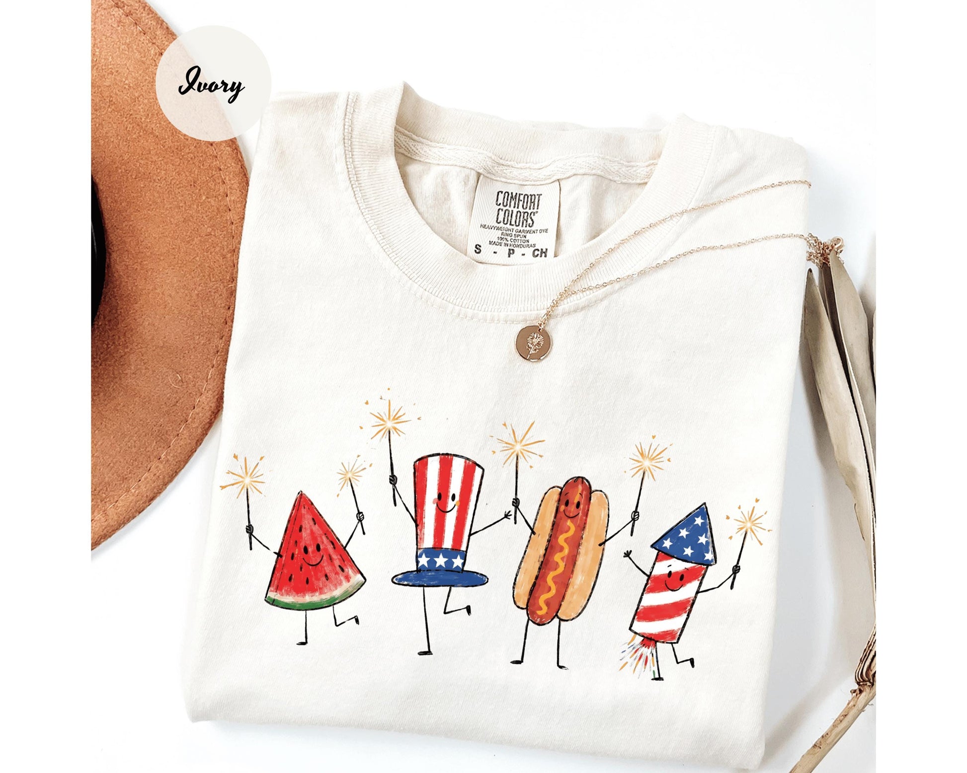 Comfort Colors® Patriotic Doodle, Cute Fourth of July Shirt, Watermelon Hotdog Firework Shirt, Retro American Shirt, Funny Sumer 250th Shirt