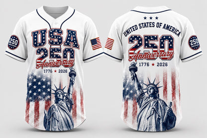 USA 250th Anniversary Baseball Jersey, Patriotic Statue of Liberty Print Shirt, America 1776–2026 Shirt, Fourth of July Gift for Him