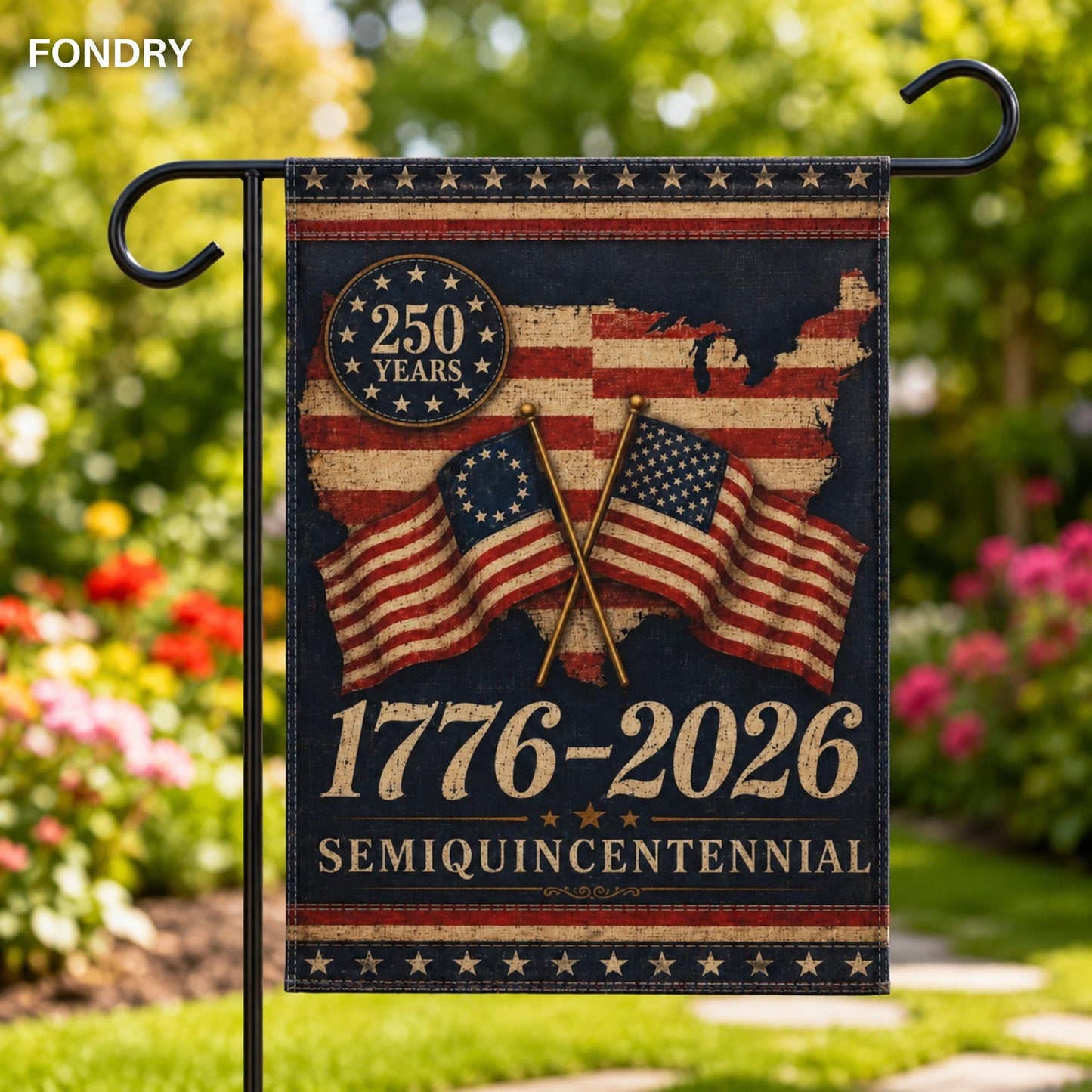250th Anniversary USA Garden Flag, Patriotic Semiquincentennial Flag, Fourth of July Decor 1776 2026 Americana Flag (FN-ANGFB12)