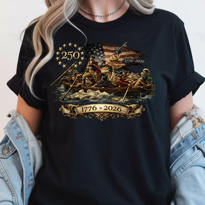Washington Crossing The Delaware Comfort Colors Shirt, Patriotic USA 250th Anniversary T-shirt 1776-2026, Vintage American History Tee.