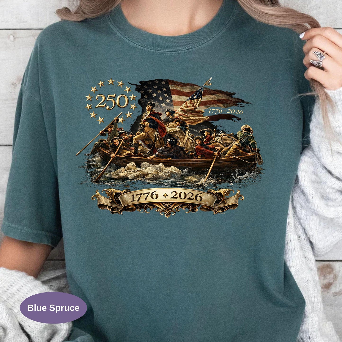Washington Crossing The Delaware Comfort Colors Shirt, Patriotic USA 250th Anniversary T-shirt 1776-2026, Vintage American History Tee.
