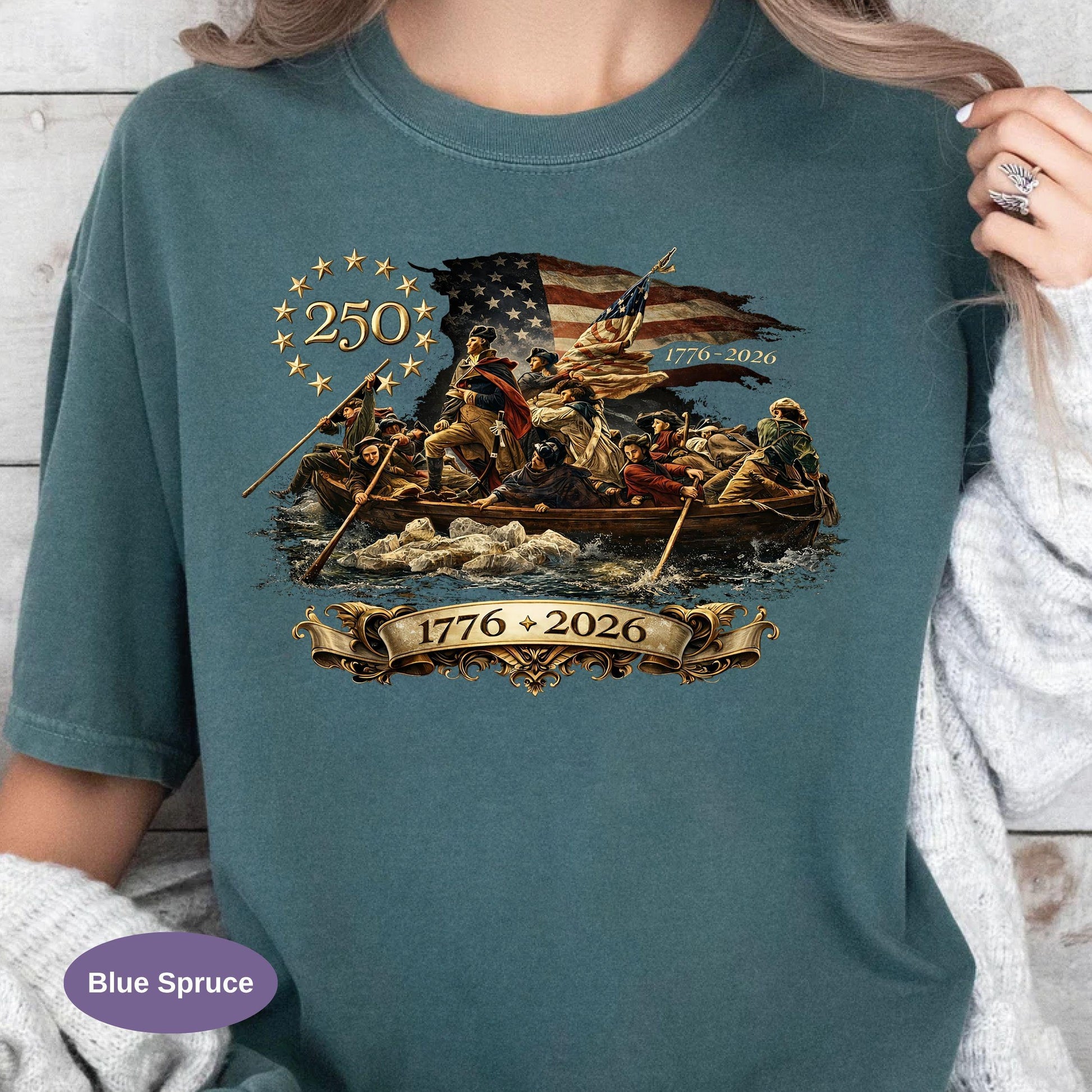 Washington Crossing The Delaware Comfort Colors Shirt, Patriotic USA 250th Anniversary T-shirt 1776-2026, Vintage American History Tee.