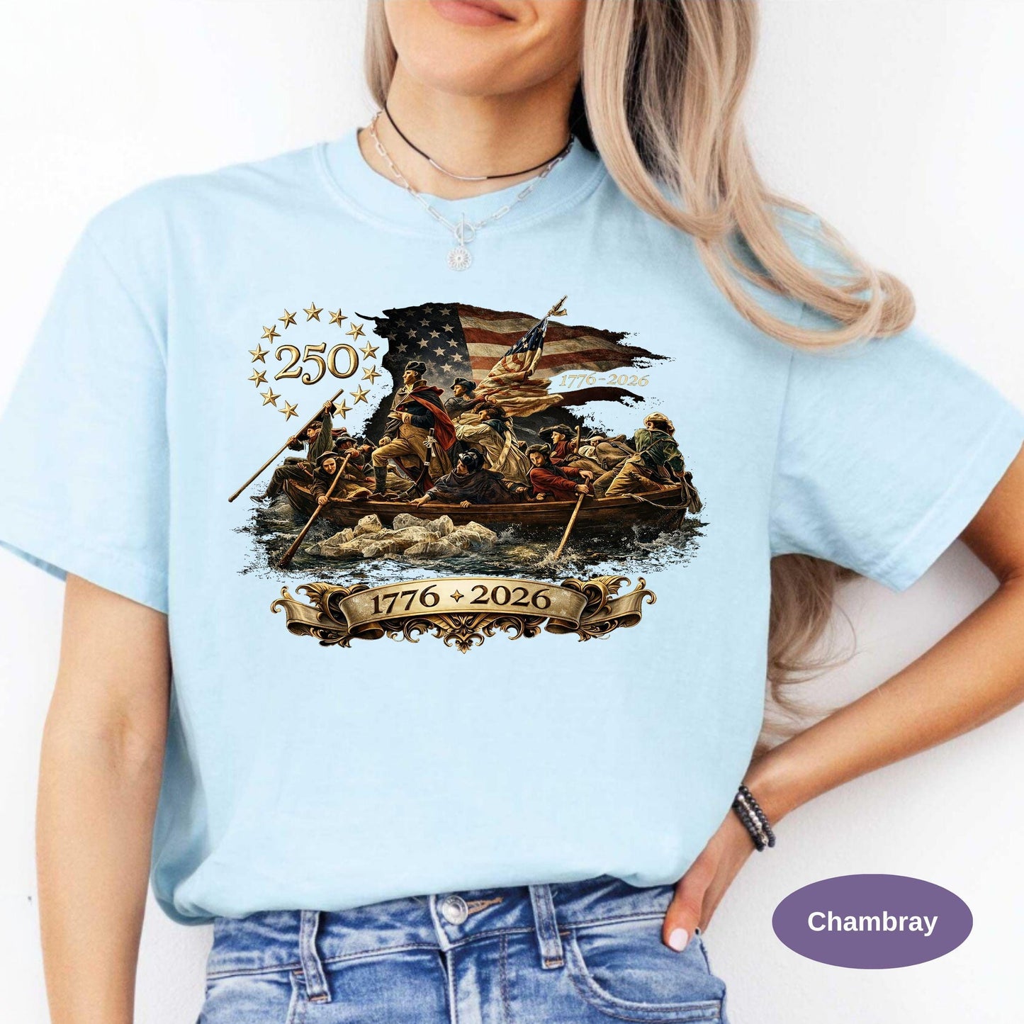 Washington Crossing The Delaware Comfort Colors Shirt, Patriotic USA 250th Anniversary T-shirt 1776-2026, Vintage American History Tee.